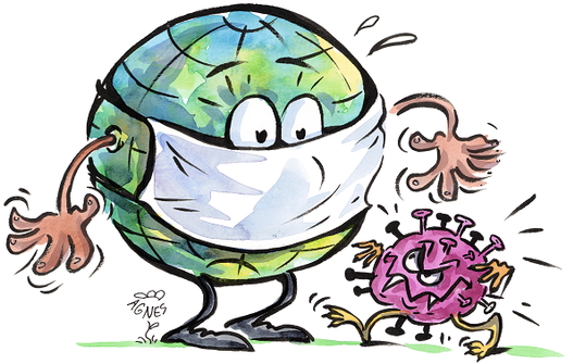 Karikatur Erde + Coronavirus
